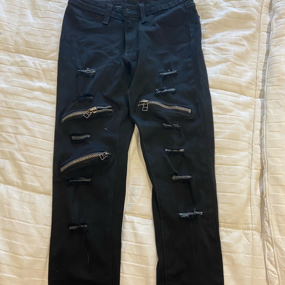 Carmar Black Zipper and Ripped high waisted Jeans